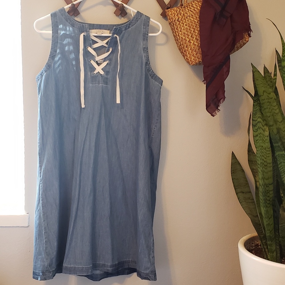 Loft Chambray Lace Up Midi Dress
